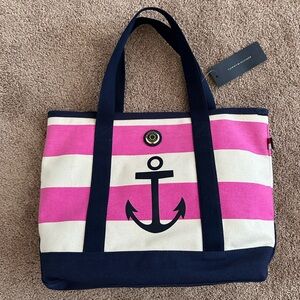 Tommy Hilfiger' Pink/Off White Stripe Nautical Tote w/Navy Embellishments